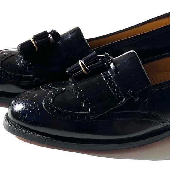 Johnston & Murphy Mens Leather, Black Kiltie Tassel Loafers 10C New, Orig. Box